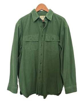 Vintage L.L.Bean Men's Large Green Heavy Cotton Chamois Cloth Button Up Shirt